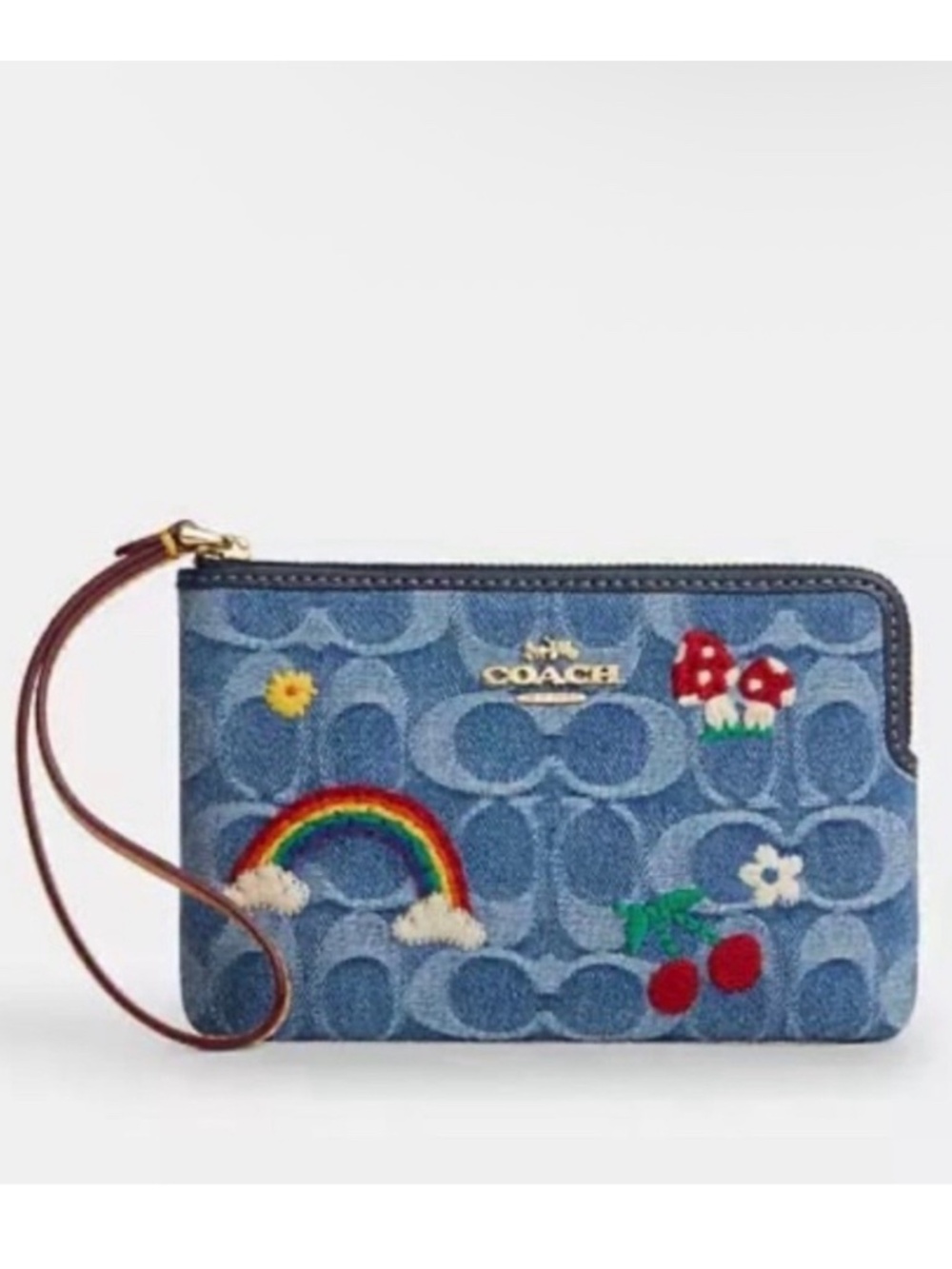 Coach Corner Zip Wristlet In Signature Denim NWT